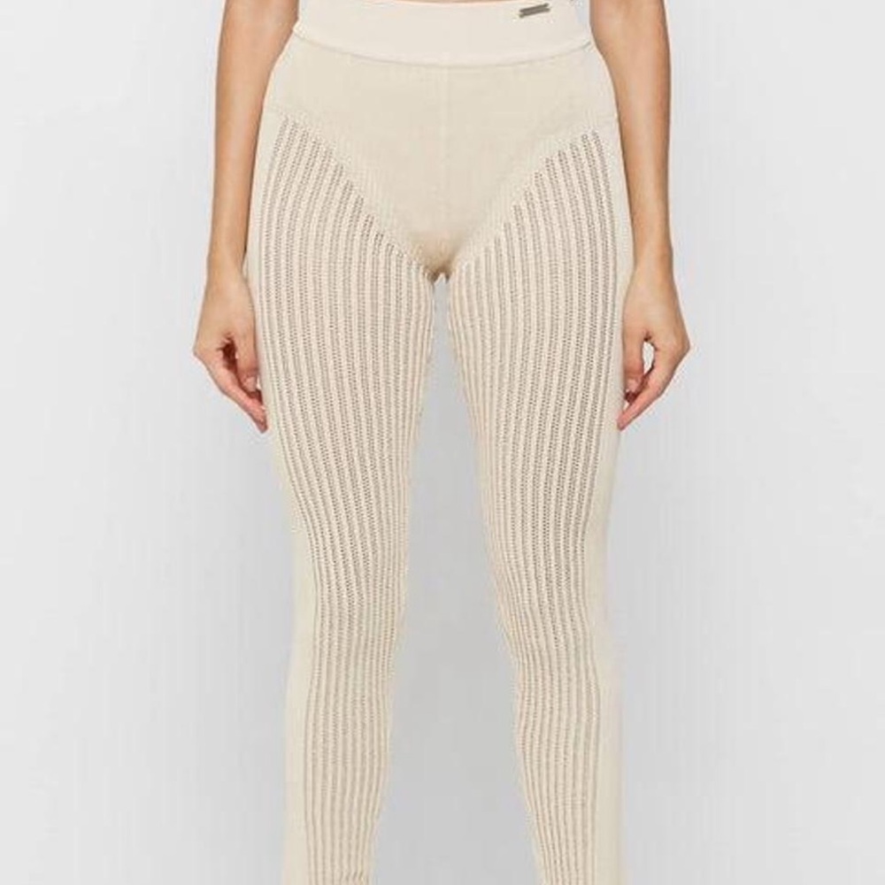 maniere de voir knitted high waist leggings in beige